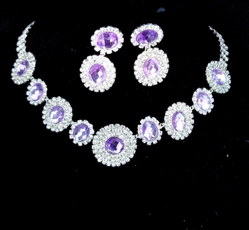 Tiny Crystal Hollow Star Purple Rhinestone Necklace 2 Colors Wedding Jewelry