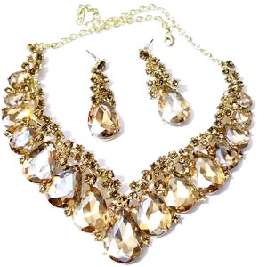 Topaz Statement Necklace Necklace Earring Set Large Crystal - Etsy