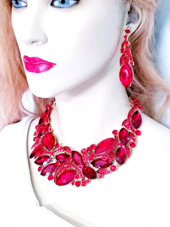 Red Rhinestone Choker Austrian Crystal Necklace Necklace Earring