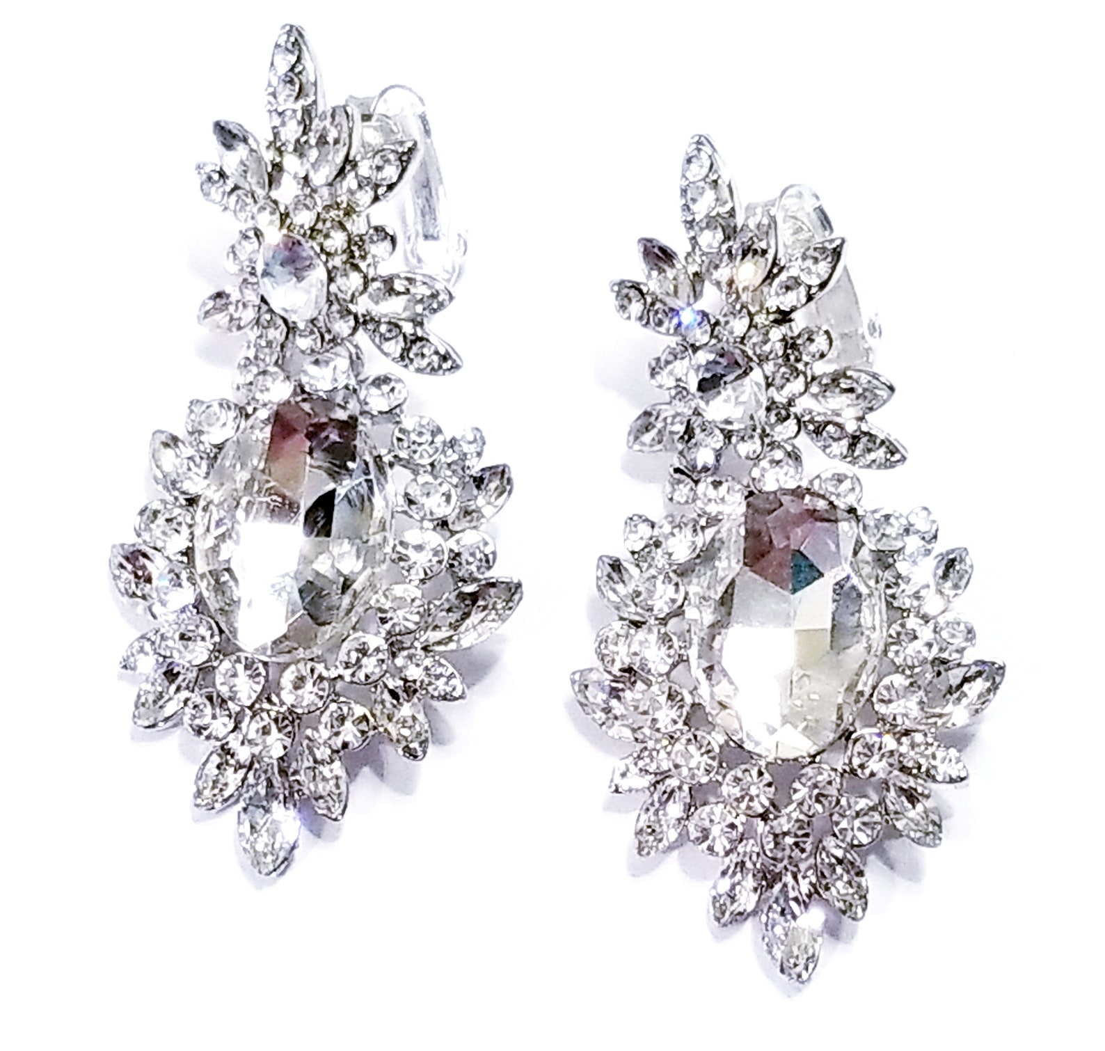 Clip on Drop Earrings Bridesmaid Rhinestone Earrings 2.2 Etsy