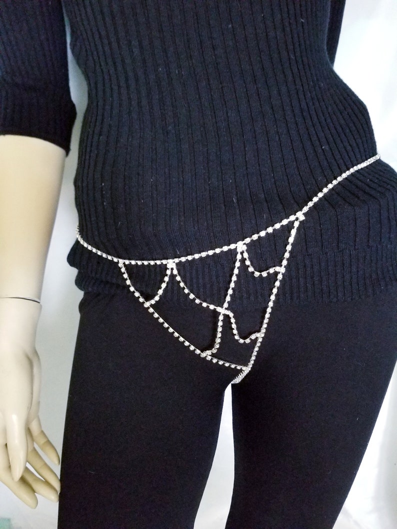 Rhinestone Body Jewelry Crystal Panty Thong Etsy