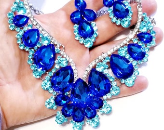 Blue cheap rhinestone necklace