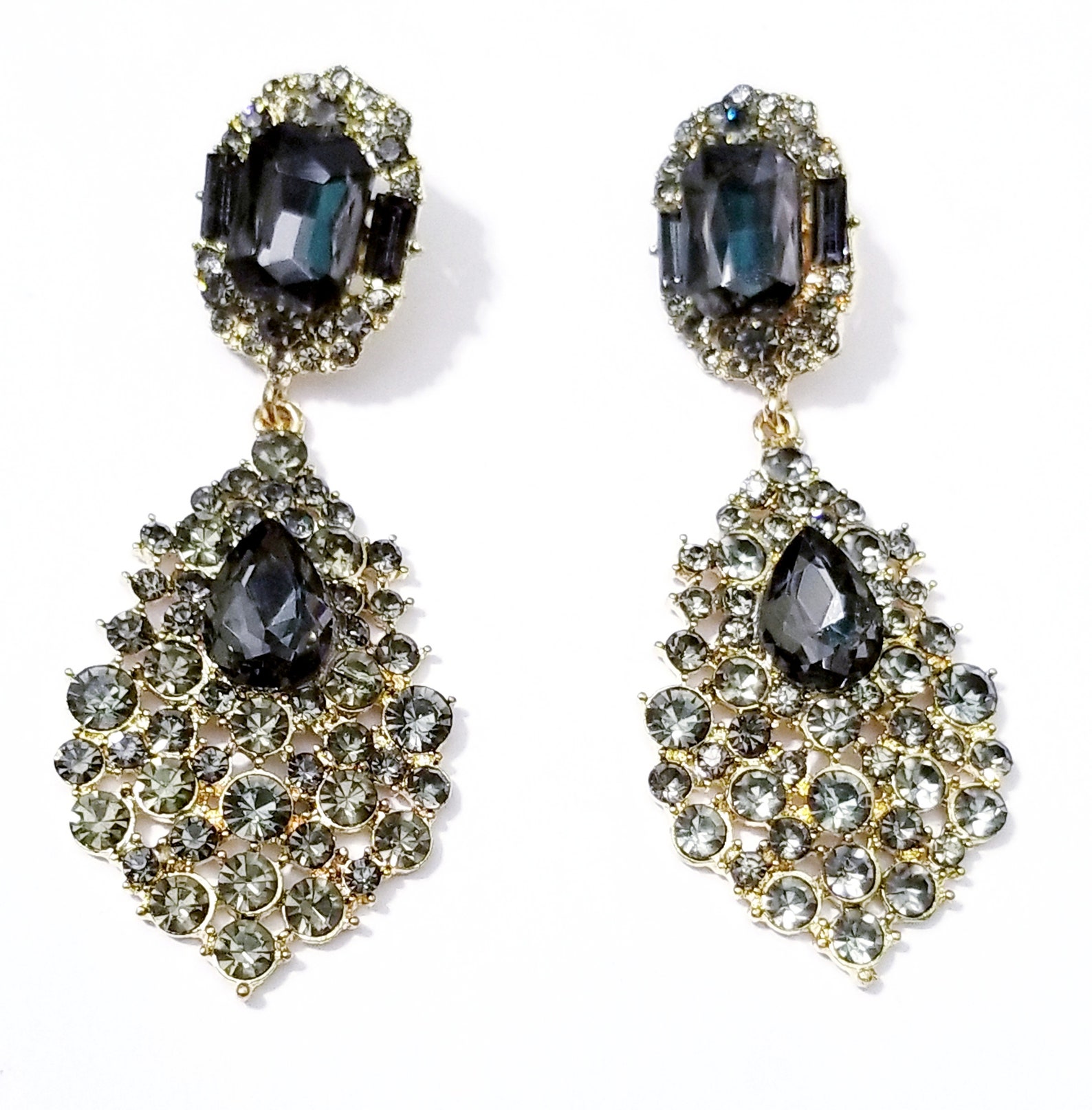 Gray Rhinestone Earrings Chandelier Drop Earrings Crystal 3 - Etsy