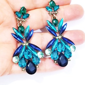 1.75” Long Teal Blue Austrian Crystal Pageant Wedding Bridal Chandelier Earrings 1.75” Long Teal Blue Austrian Crystal Pageant Wedding Bridal Chandelier Earrings