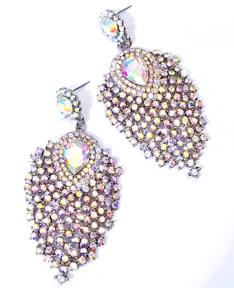 Iridescent Chandelier Earrings Rhinestone Prom Jewelry Etsy