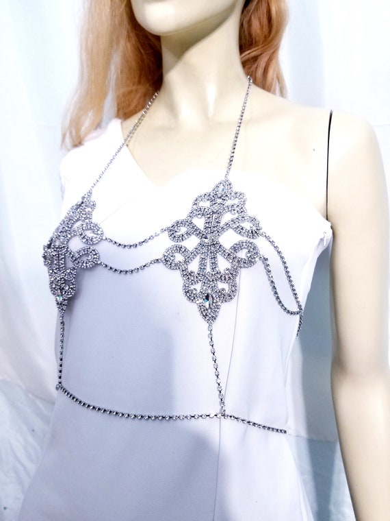 Rhinestone Body Chain, Crystal Bra Body Jewelry, Beach or Stage