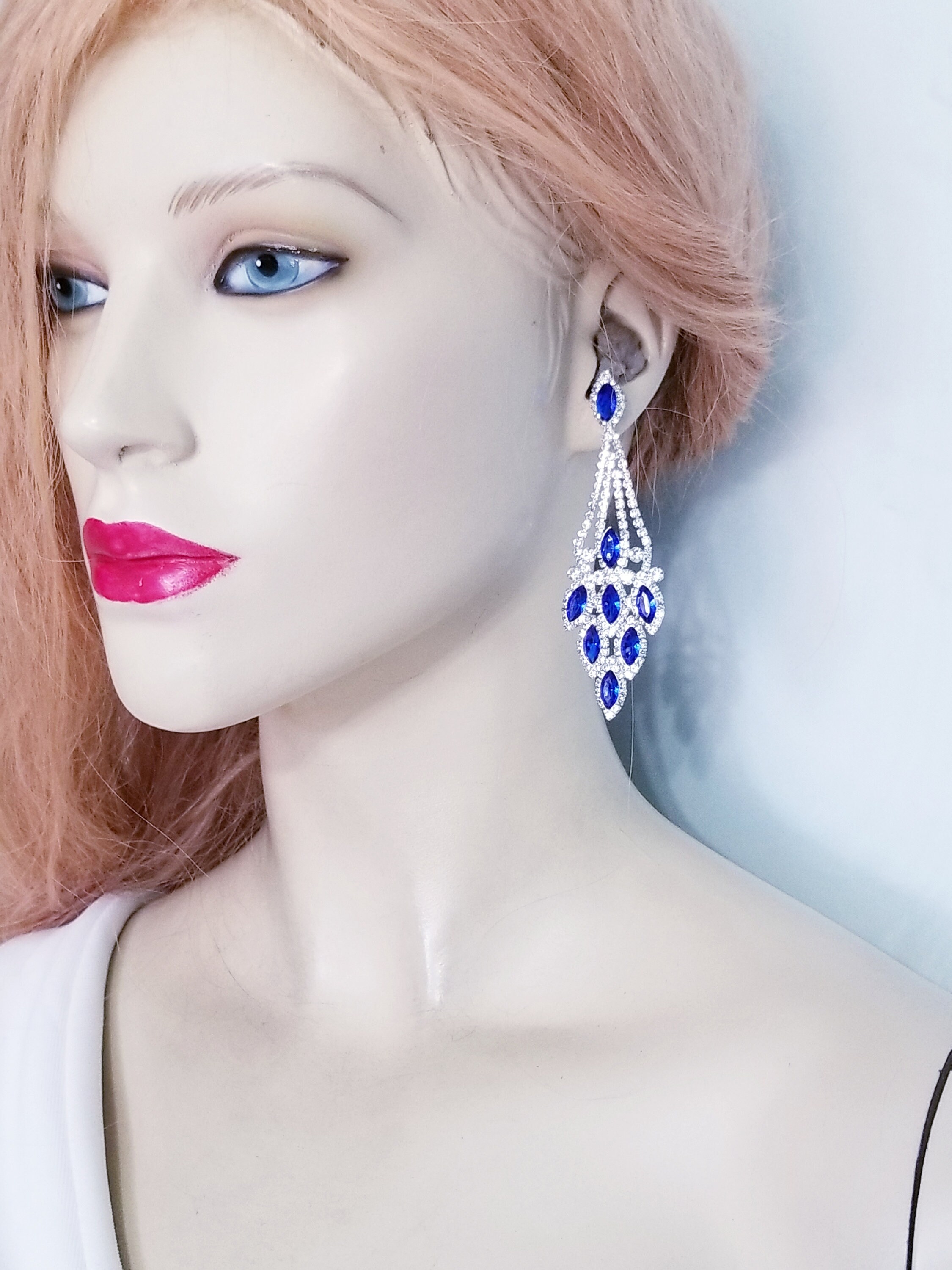 CLIP ON Earrings Rhinestone Crystal Oversized Multi Heart Drop Chandelier  4.7 in | eBay