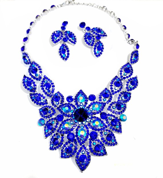 Topaz Rhinestone Austrian Crystal Choker Necklace Earring Set Pageant Drag Exotic Belly Ballroom Dancer Rave Cocktail Party Gift Wedding