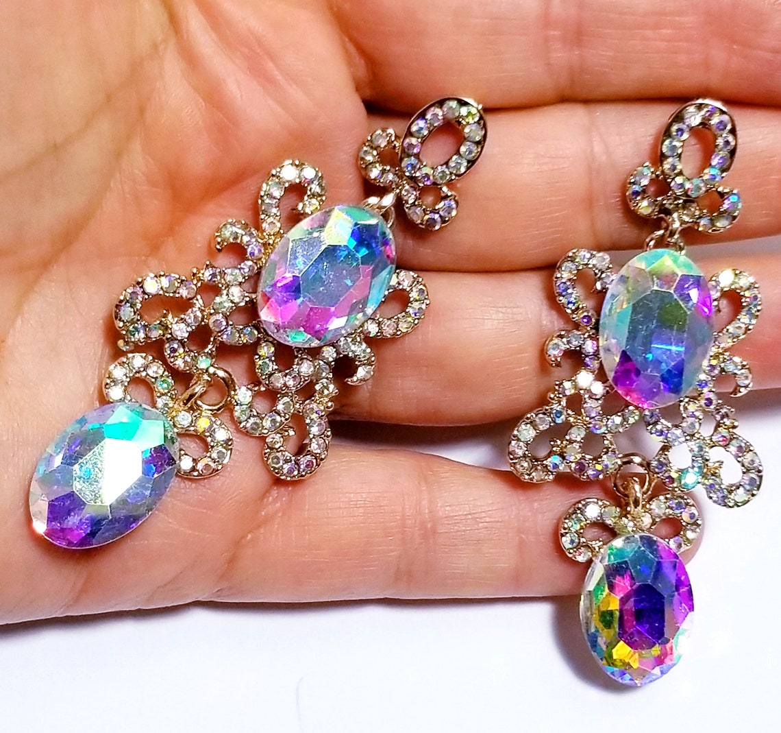 Drag Queen Chandelier Earrings Topaz Color Rhinestone Crystal | Etsy