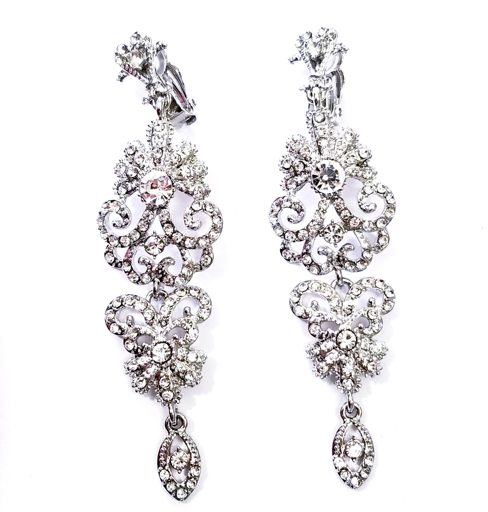 Clip on Drop Earrings Bridesmaid Rhinestone Earrings 3.3 Etsy