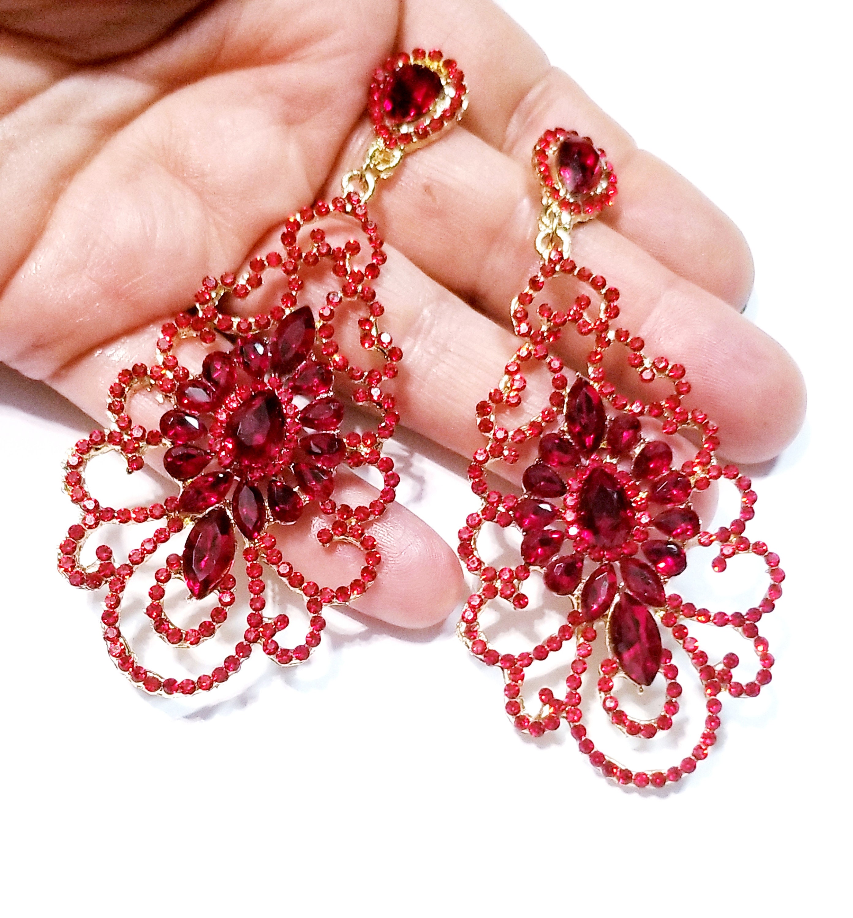 Red chandelier earrings deals