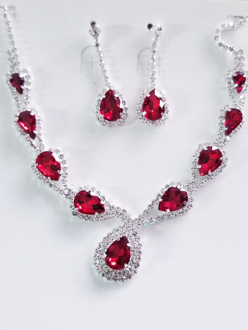 Rhinestone Crystal Necklace Set Pageant or Prom Jewelry Red Etsy