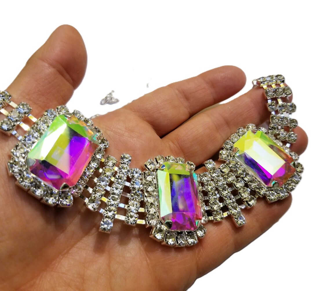 AB Rhinestone Choker Necklace, Iridescent Crystal Collar, Bridal