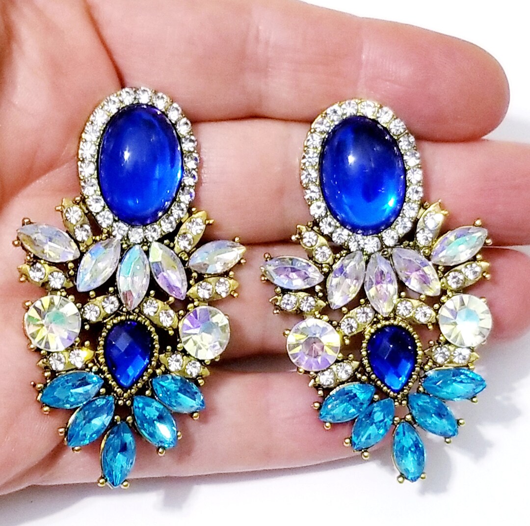 Royal Blue Chandelier Earrings Bridal Drop Earrings Blue Etsy