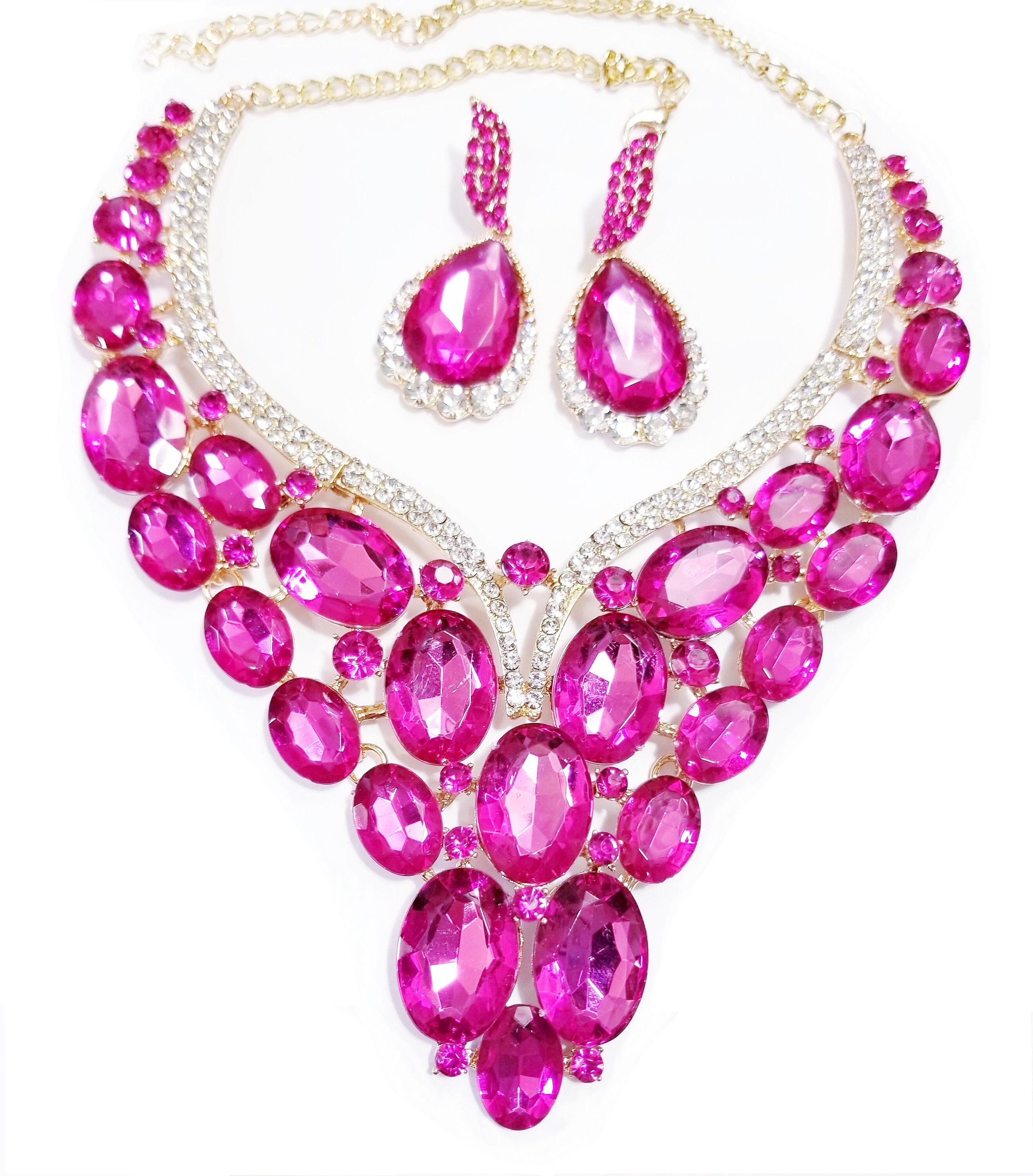 Rhinestone Choker Necklace Earring Set 