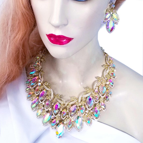 Iridescent shop statement necklace