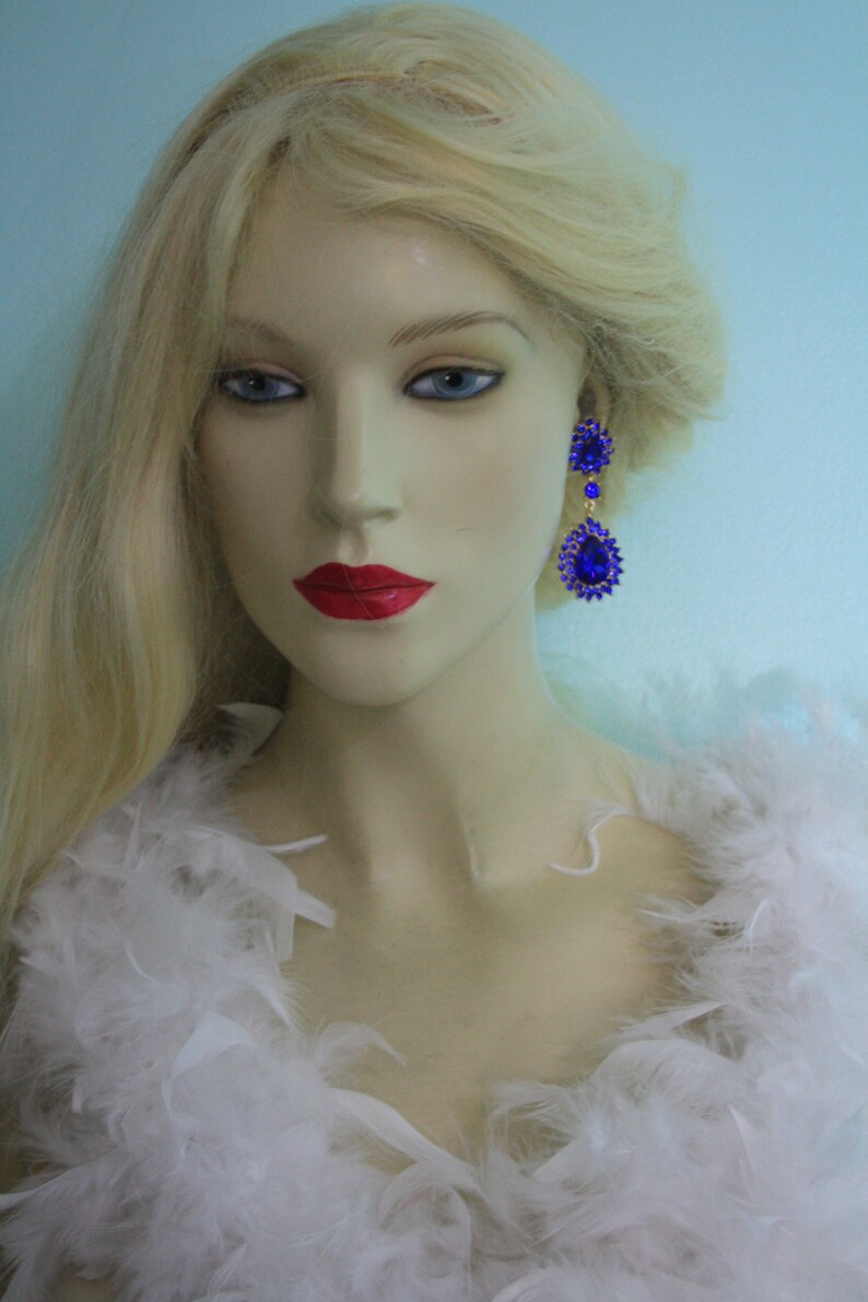 2.8 inch Pageant Bridal Drag Prom Blue Chandelier Earrings Rhinestone Crystal Drop Earrings
