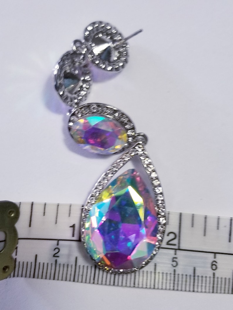 Multi Color 3.5 inch Pageant Drop Earrings Rhinestone Crystal Earrings