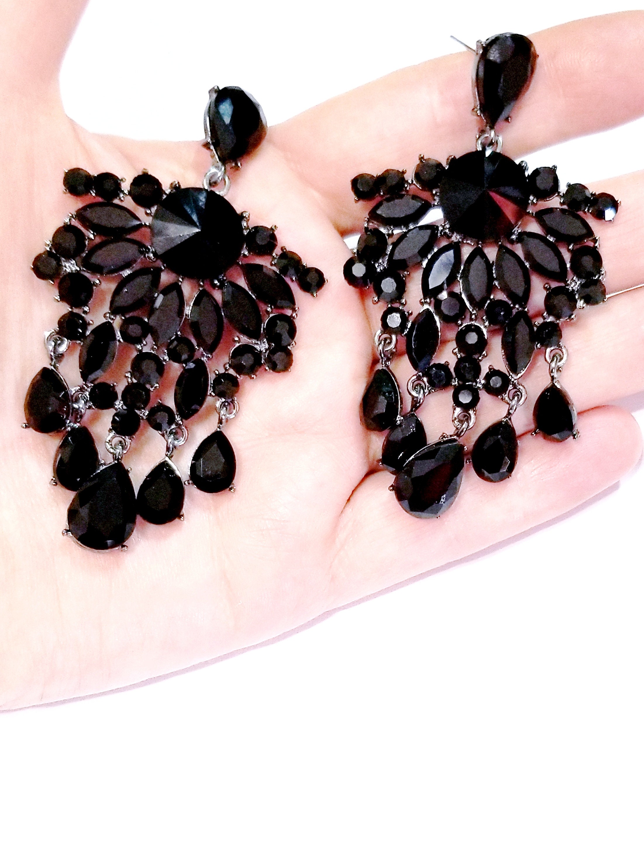 Black Chandelier Earrings Rhinestone Drop Earrings Dangle