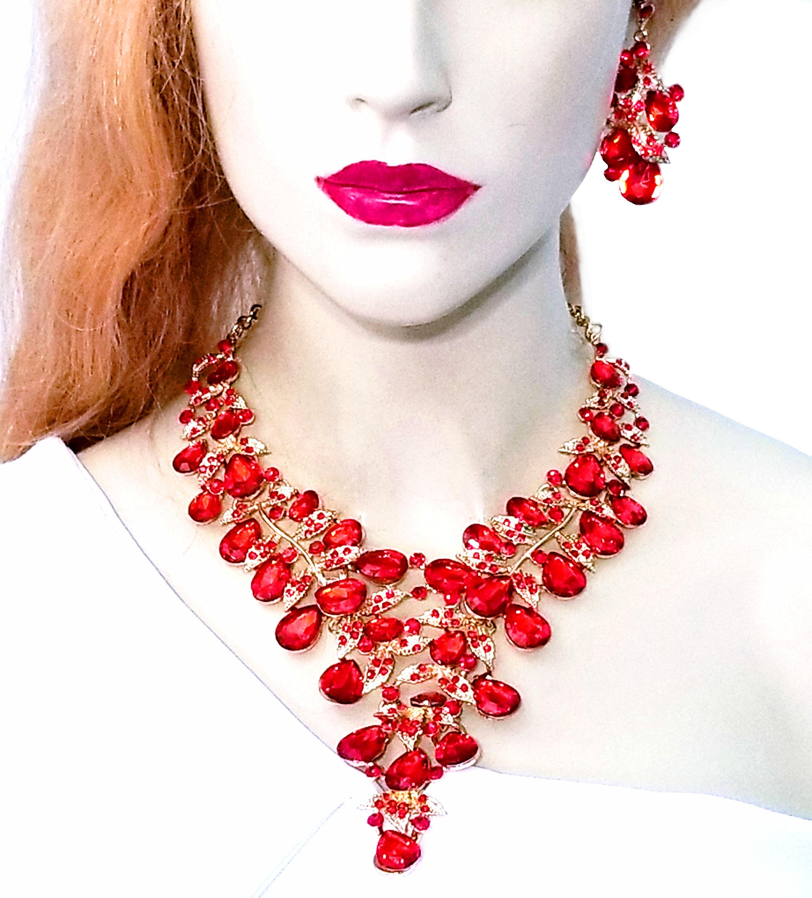 Red crystal statement necklace sale