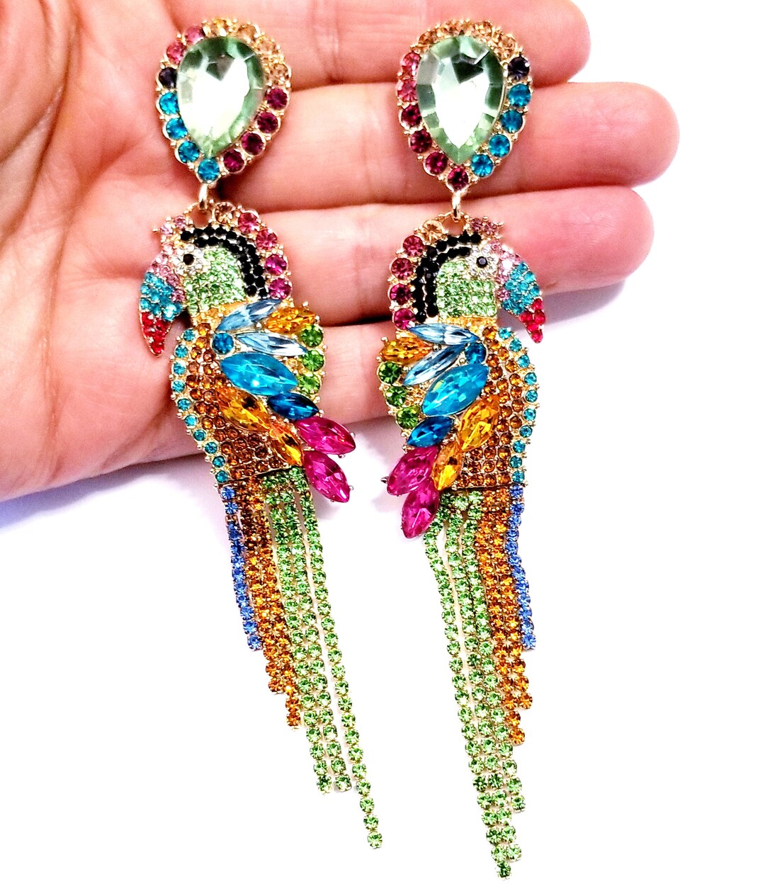 Parrot Drop Earrings, Chandelier Earrings Rhinestone, Crystal Bird ...