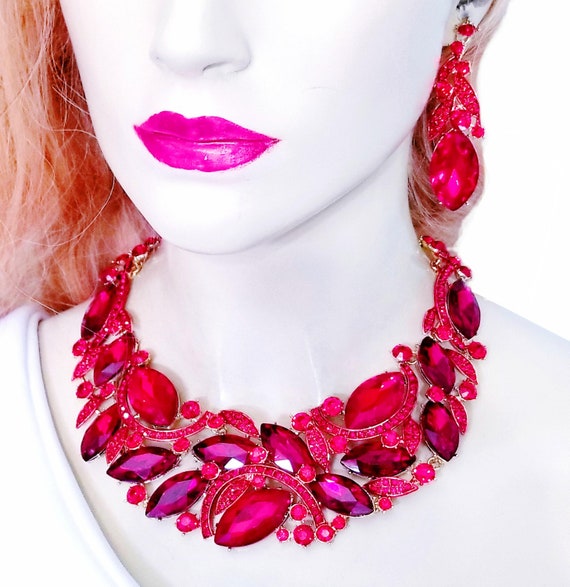 Red Rhinestone Choker Austrian Crystal Necklace Necklace Earring