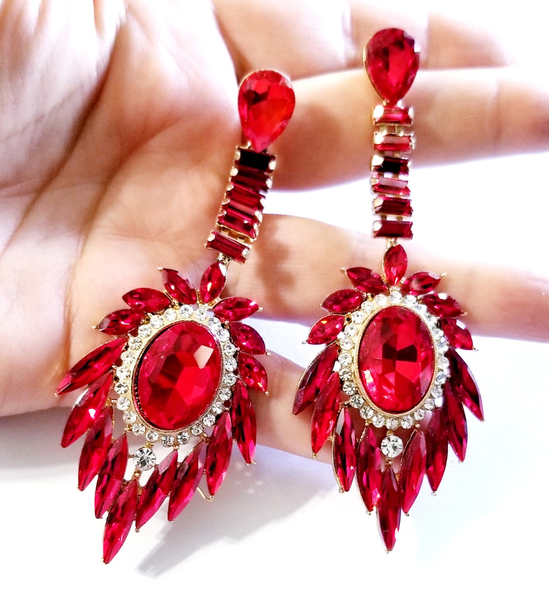fcity.in - Korean Red Flower Long Chain Drop Earrings For Women Western  Trendy