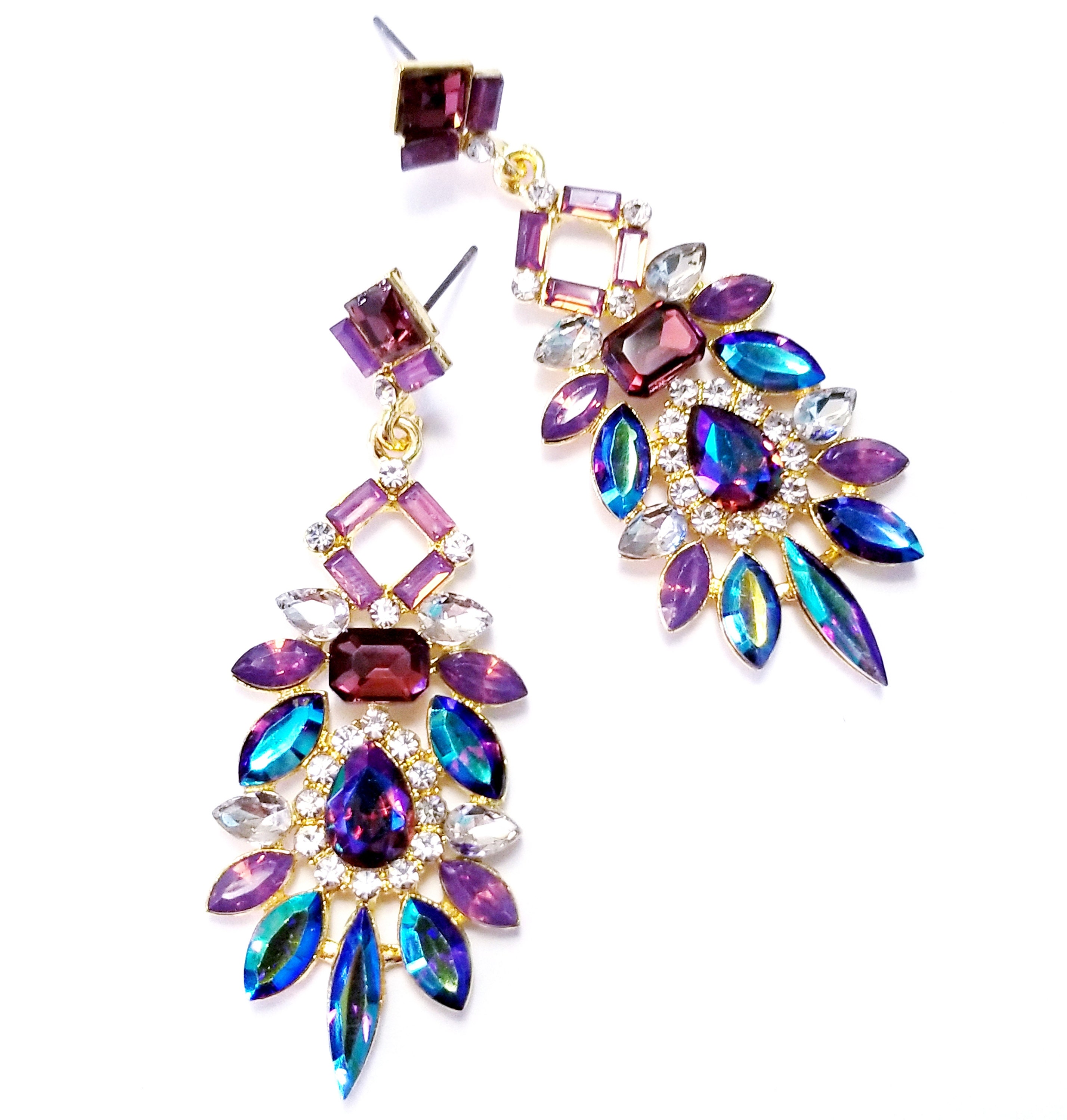 Rhinestone Drop Earrings Crystal Chandelier Earrings Purple Etsy