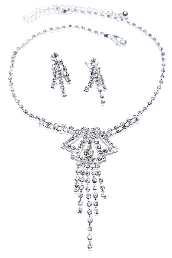 Rhinestone Necklace Choker Earring Set 