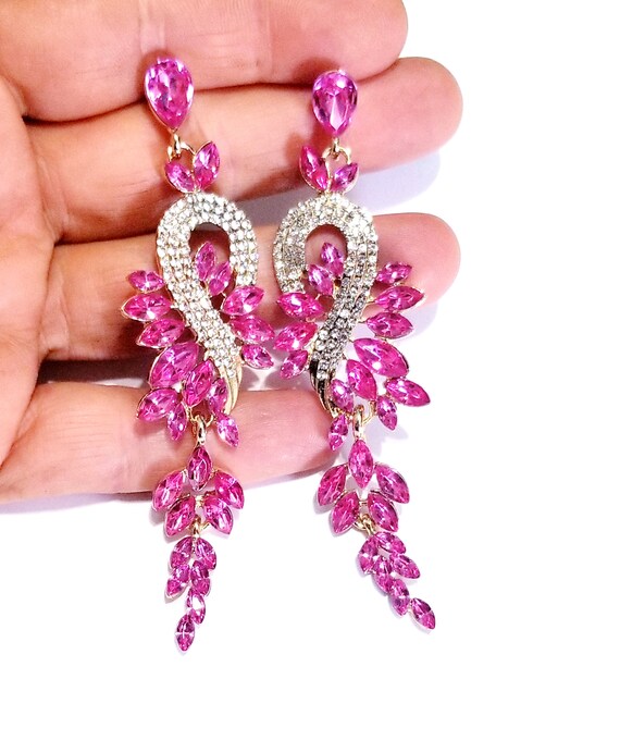 Small Pink Crystal Teardrop Dangle Earrings on Gold | Little Girls | Older  Girls Interview | L&M Bling - lmbling