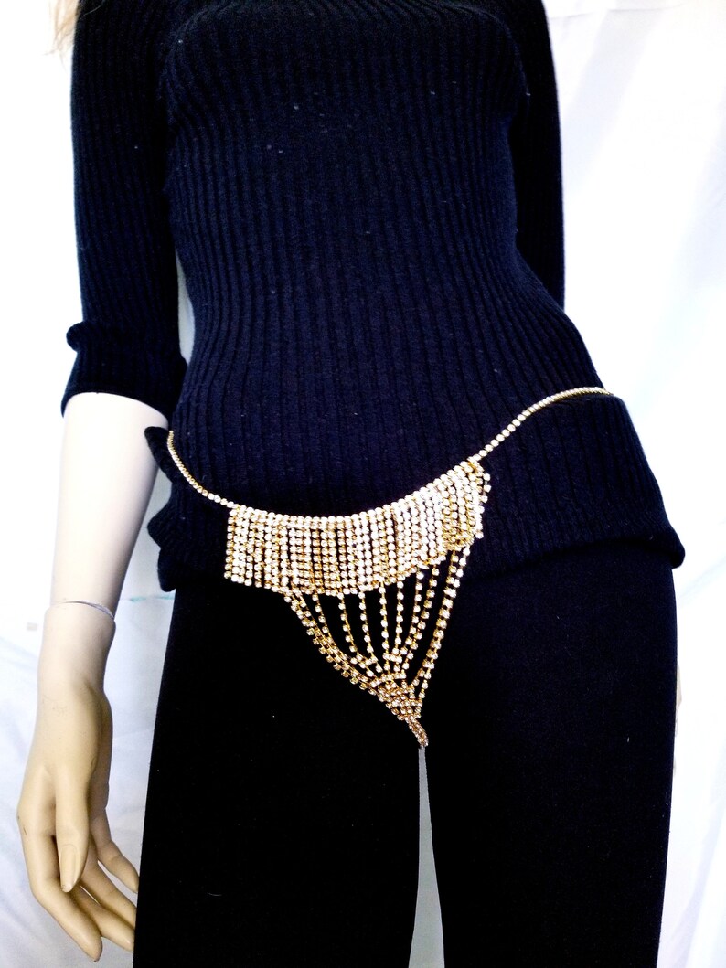 Rhinestone Body Jewelry Crystal Panty Thong Etsy