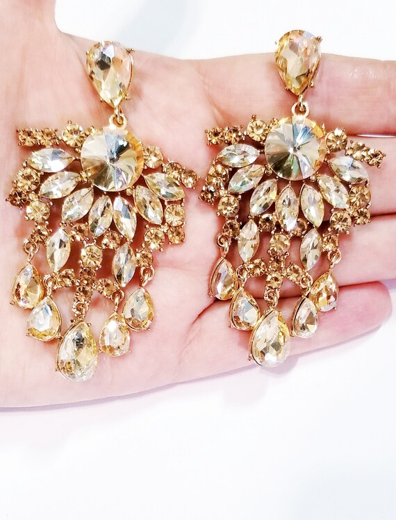Topaz Crystal Multi Shaped Stone Chandelier Earrings, Statement Earrings