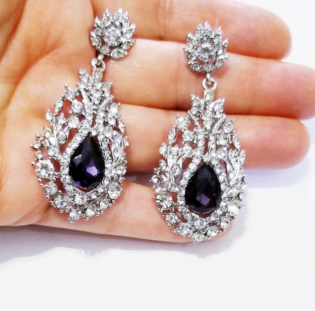 Purple Chandelier Earrings Rhinestone Drop Earrings Dangle Etsy
