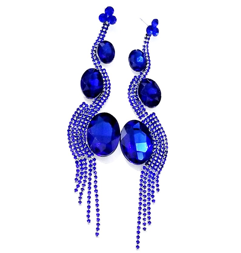 Rhinestone Drop Earrings Crystal Chandelier Earrings Blue Etsy
