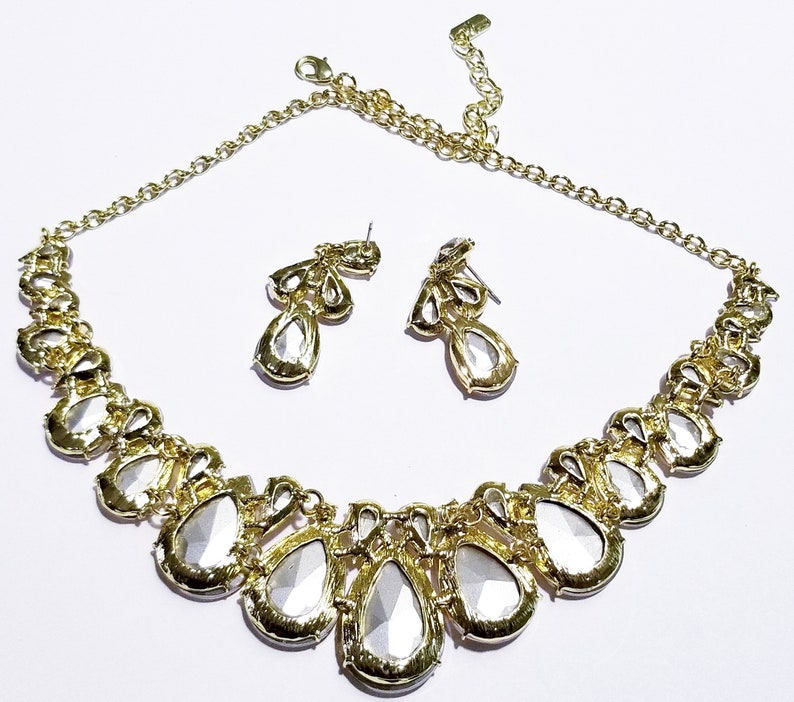 Topaz Rhinestone Austrian Crystal Choker Necklace Earring Set Pageant Drag Exotic Belly Ballroom Dancer Rave Cocktail Party Gift Wedding