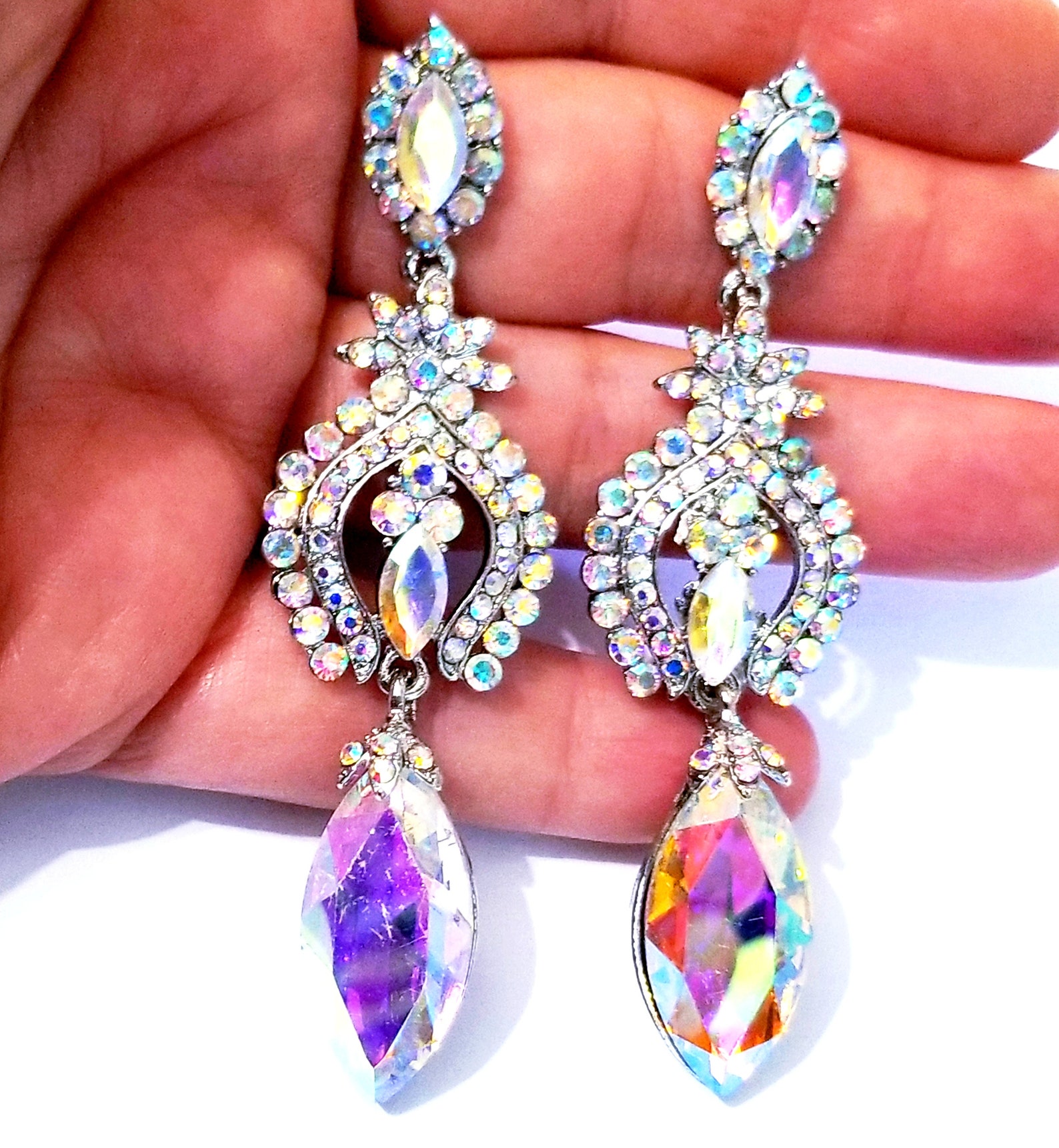 Rhinestone Chandelier Earrings Bridal or Prom Jewelry AB | Etsy