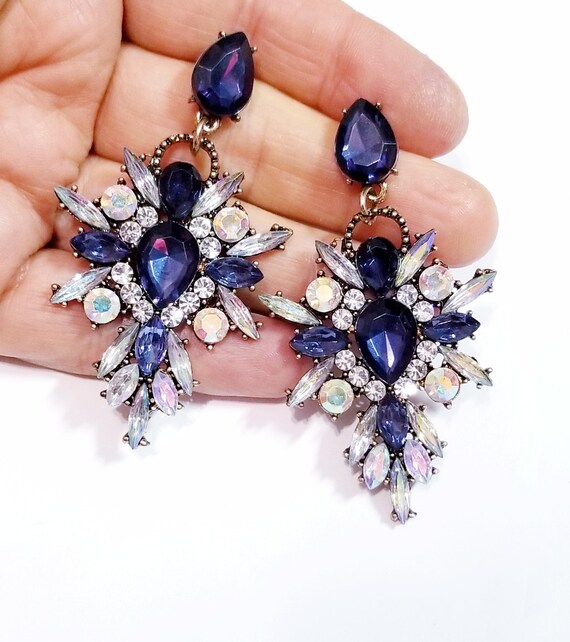 Navy blue prom earrings sale