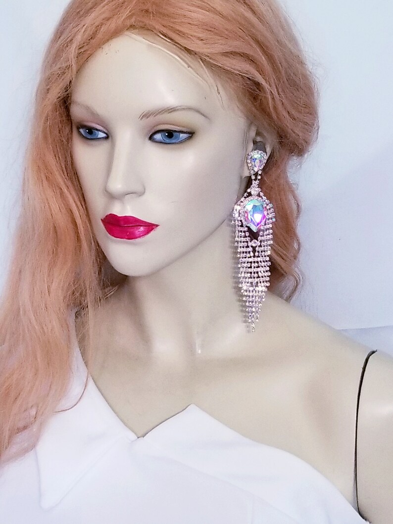 Clip on Earrings Oversized Drop Earrings Rhinestone Etsy