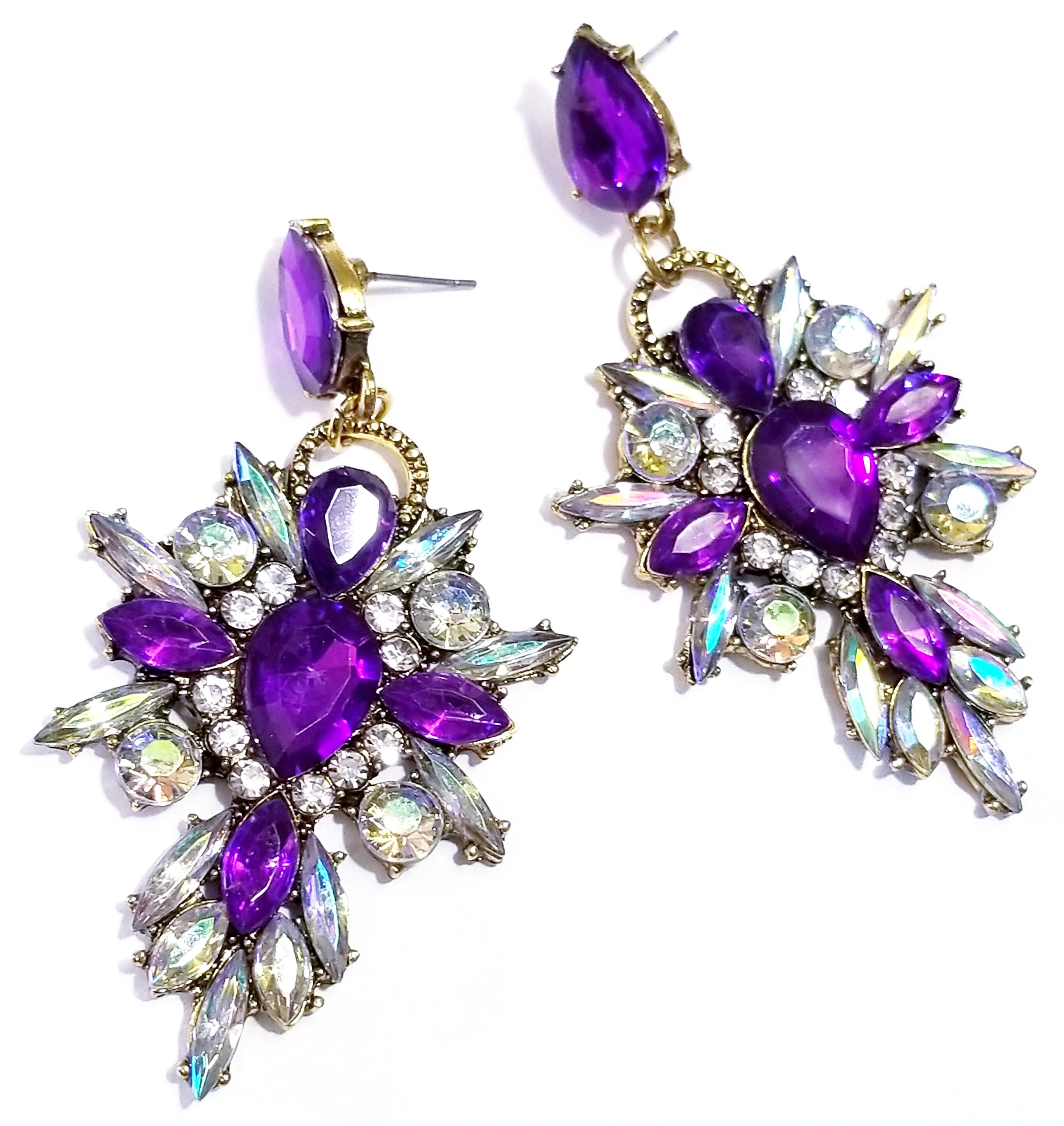 Chandelier Earrings Purple Rhinestone Crystal Bridal Prom | Etsy