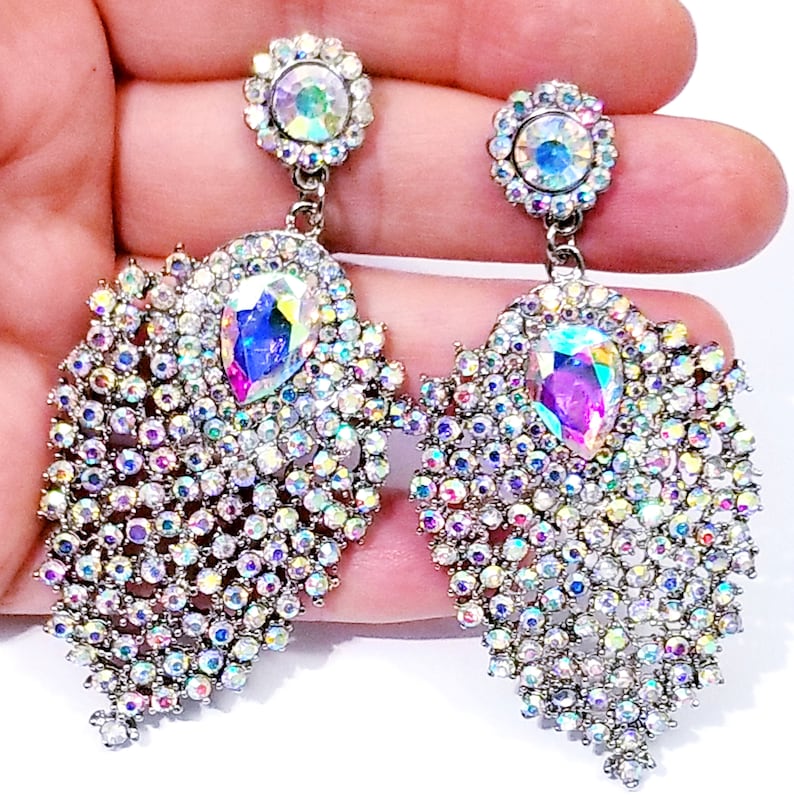 Iridescent Chandelier Earrings Rhinestone Prom Jewelry Etsy