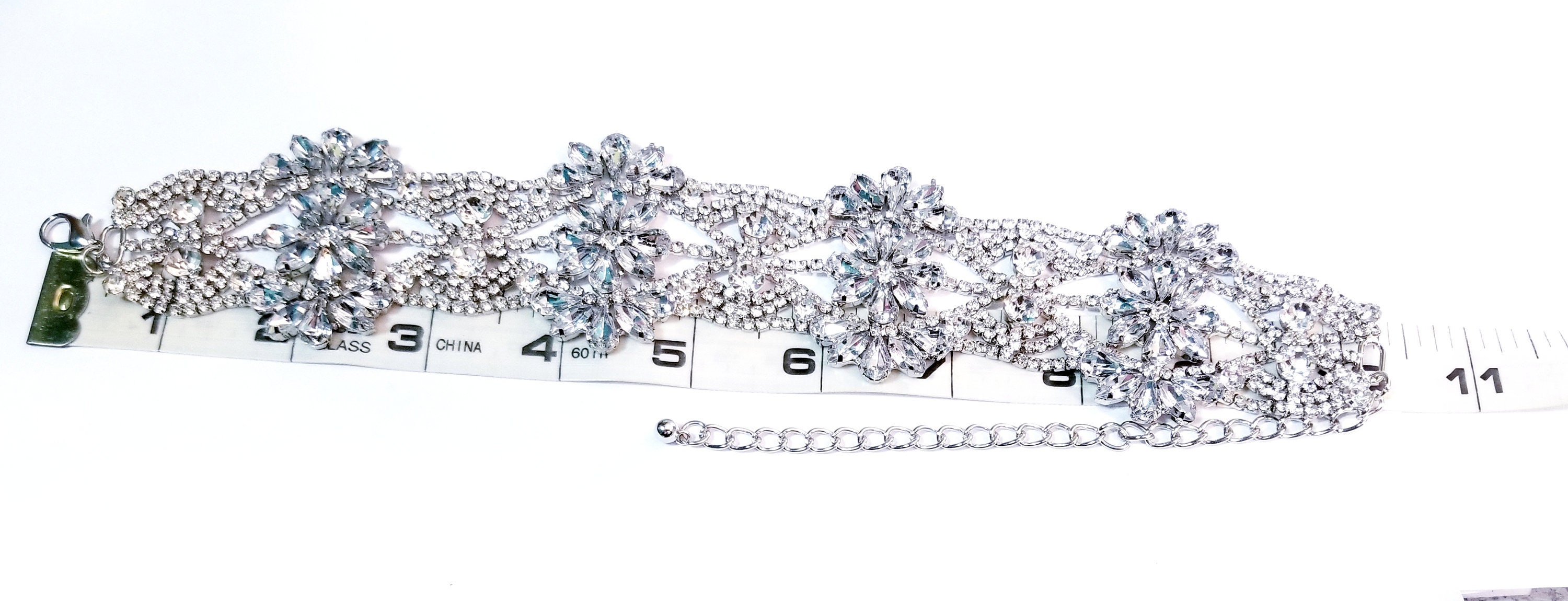 thumbnail image 2 of CO Crystal Rhinestone Choker Necklace – Wedding Gatsby Jewellery, Wide Collar Silver Droplets 2 of 5
