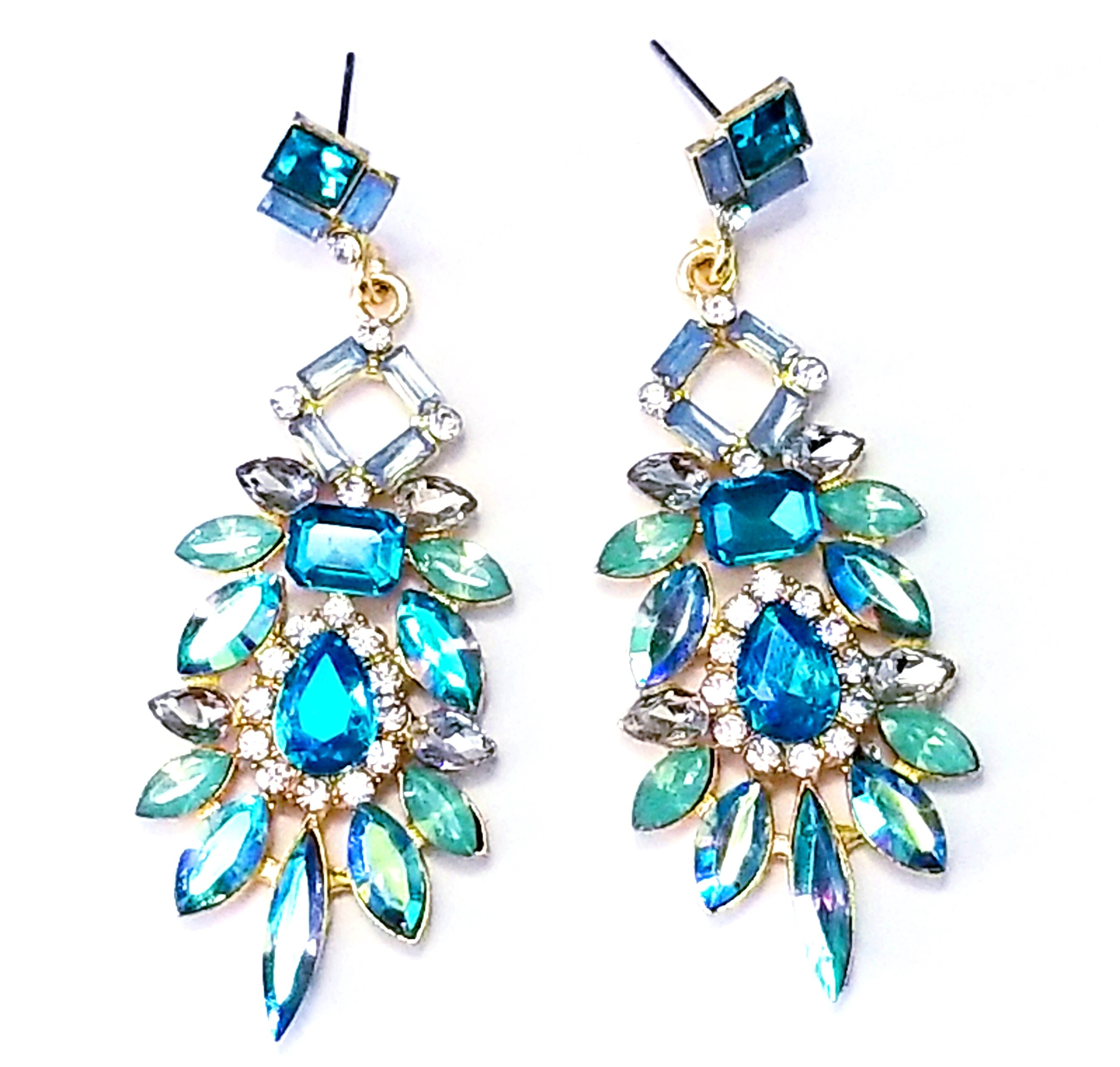 Rhinestone Drop Earrings Crystal Chandelier Earrings Blue Etsy