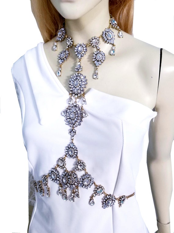 Buy Rhinestone Body Chain, Crystal Bra Body Jewelry, Beach or Stage Jewelry,  Harness Bikini Belly Waist Chain, Gift for Her Online in India 