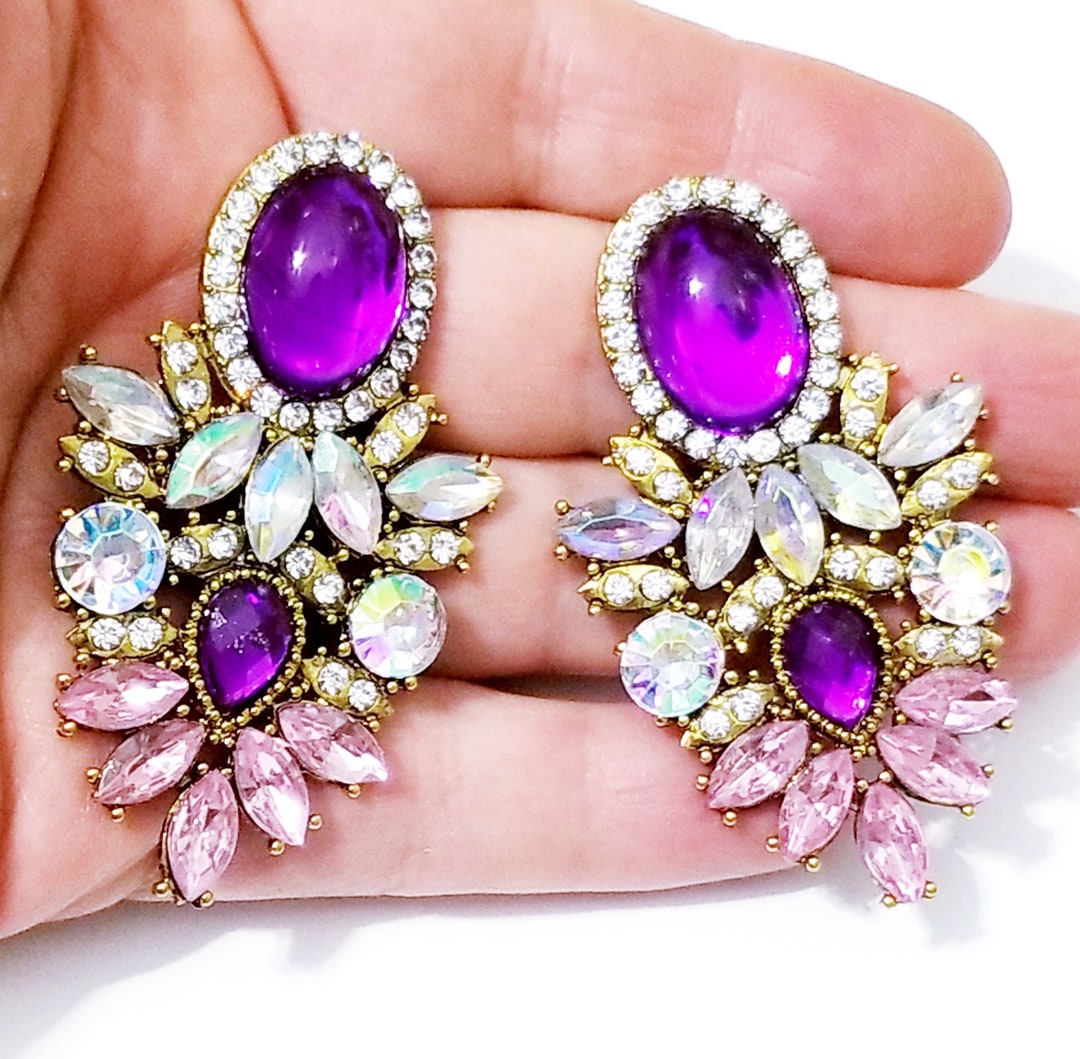 Purple Chandelier Earrings, Bridal Drop Earrings, Purple Pageant ...