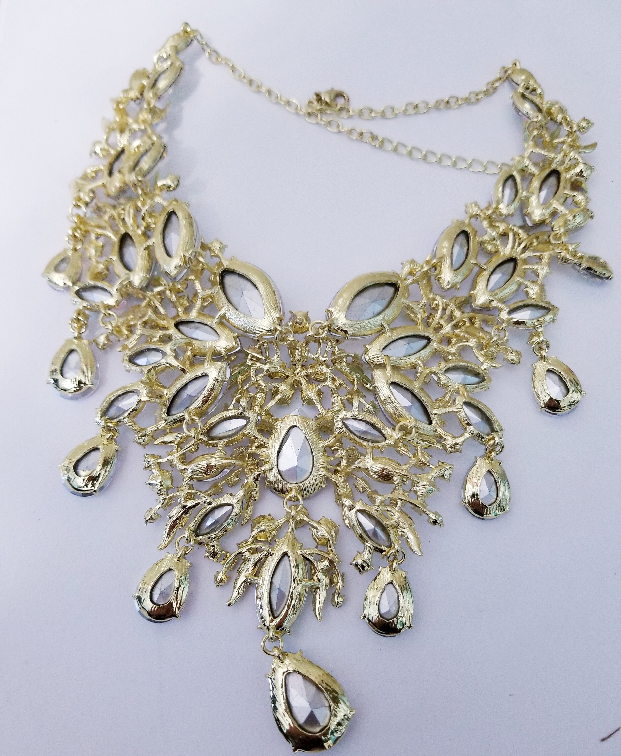 Buy BriLove Women's Wedding Bridal Austrian Crystal Teardrop Cluster Statement  Necklace Dangle Earrings Jewelry Set, 20-22.8in, Crystal at Amazon.in