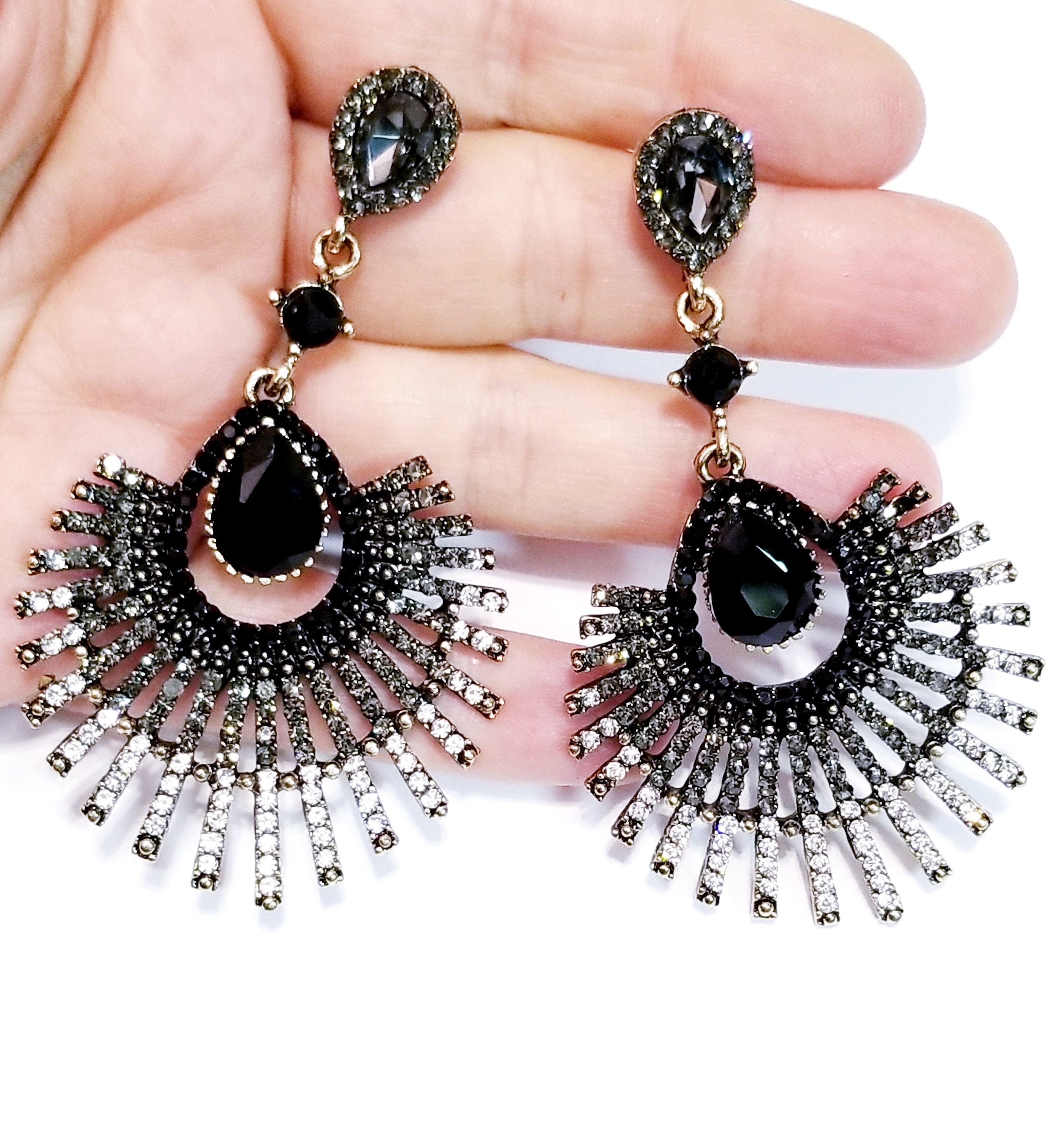 Black heavy earrings deals
