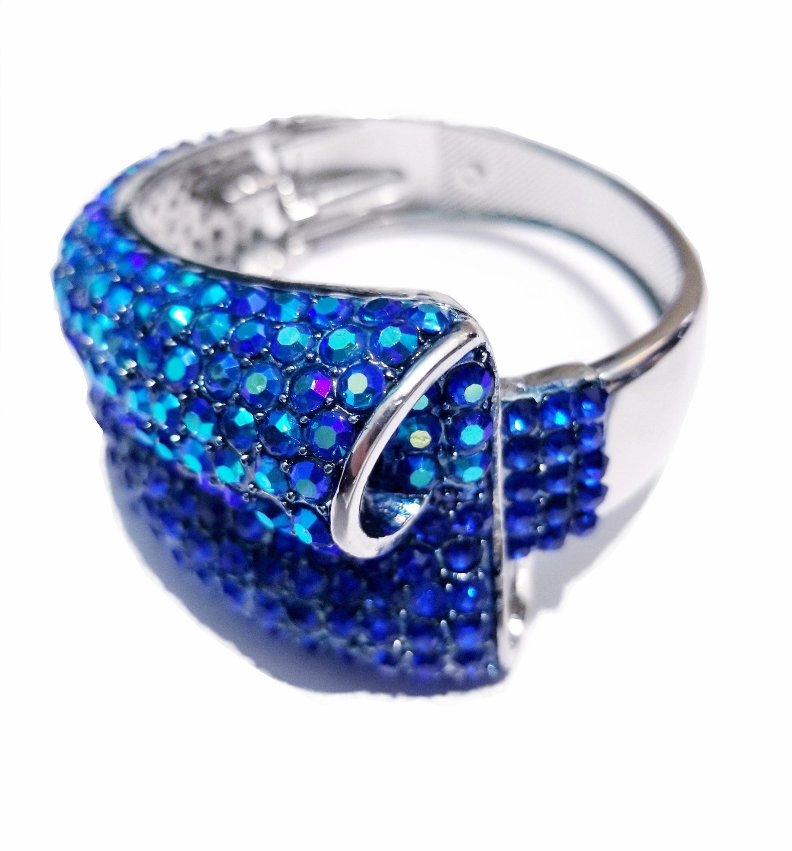 Rhinestone Crystal Bangle Blue Cuff Bracelet Hinged Etsy