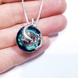 Memorial Necklace Pendant, Ashes Urn Necklace, Dolphin Rainbow Pendant, Cremation Crystal Jewelry, Gift for Her