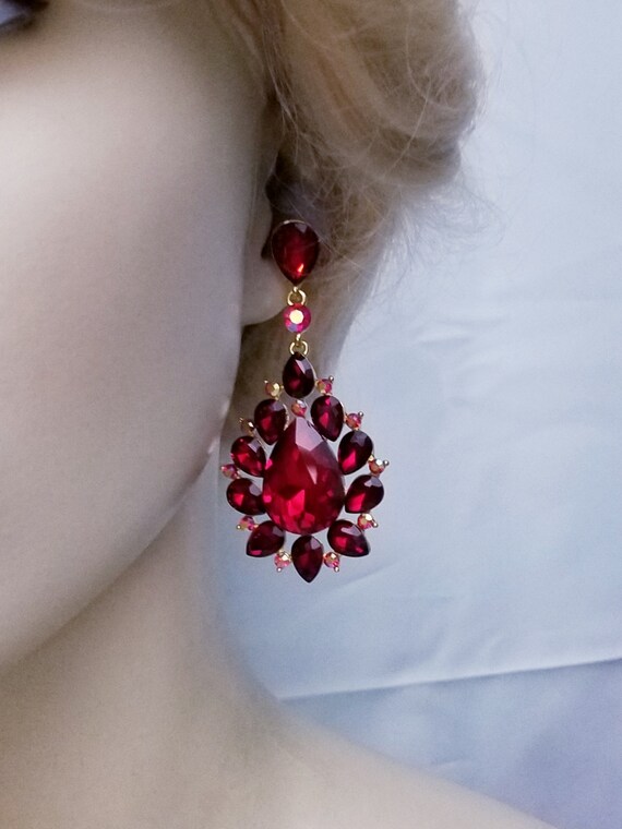 Red crystal chandelier earrings sale