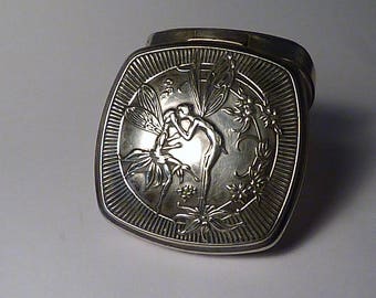 Silver plated Djer Kiss Compact Art Nouveau Powder Compact Kissing Fairies